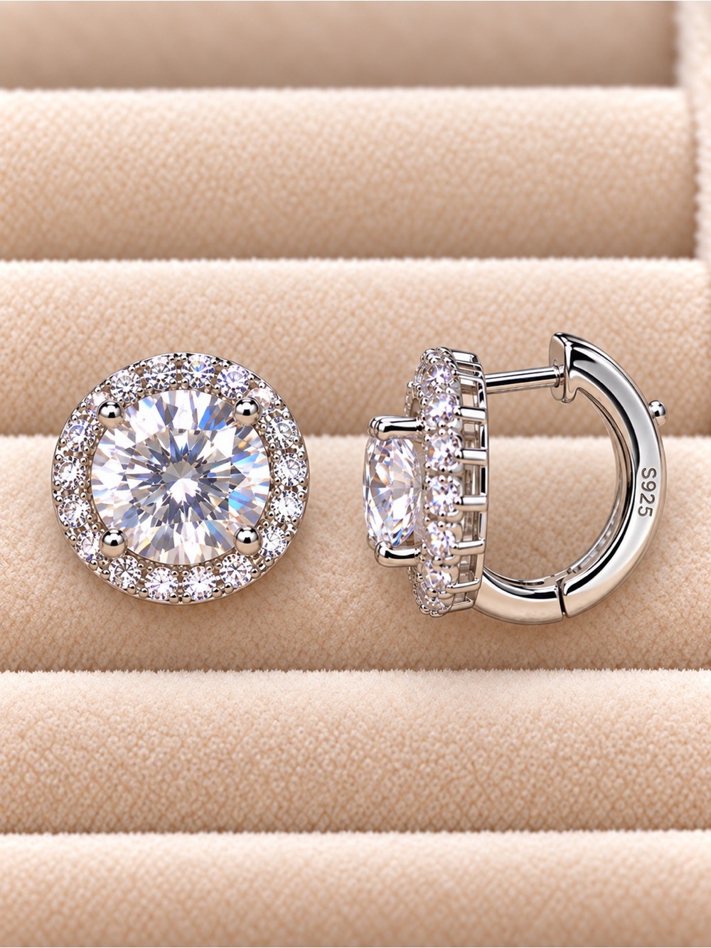Classic S925 Silver Round Halo Stud/Hoop Earrings | Moissanite